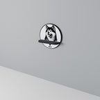 AKITA DOG Round Art Shelf In Black Finish