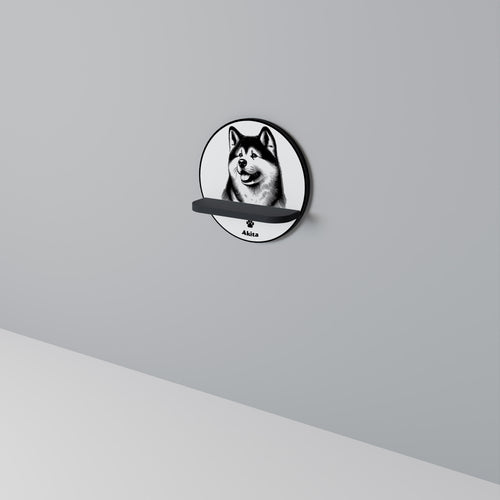 AKITA DOG Round Art Shelf In Black Finish