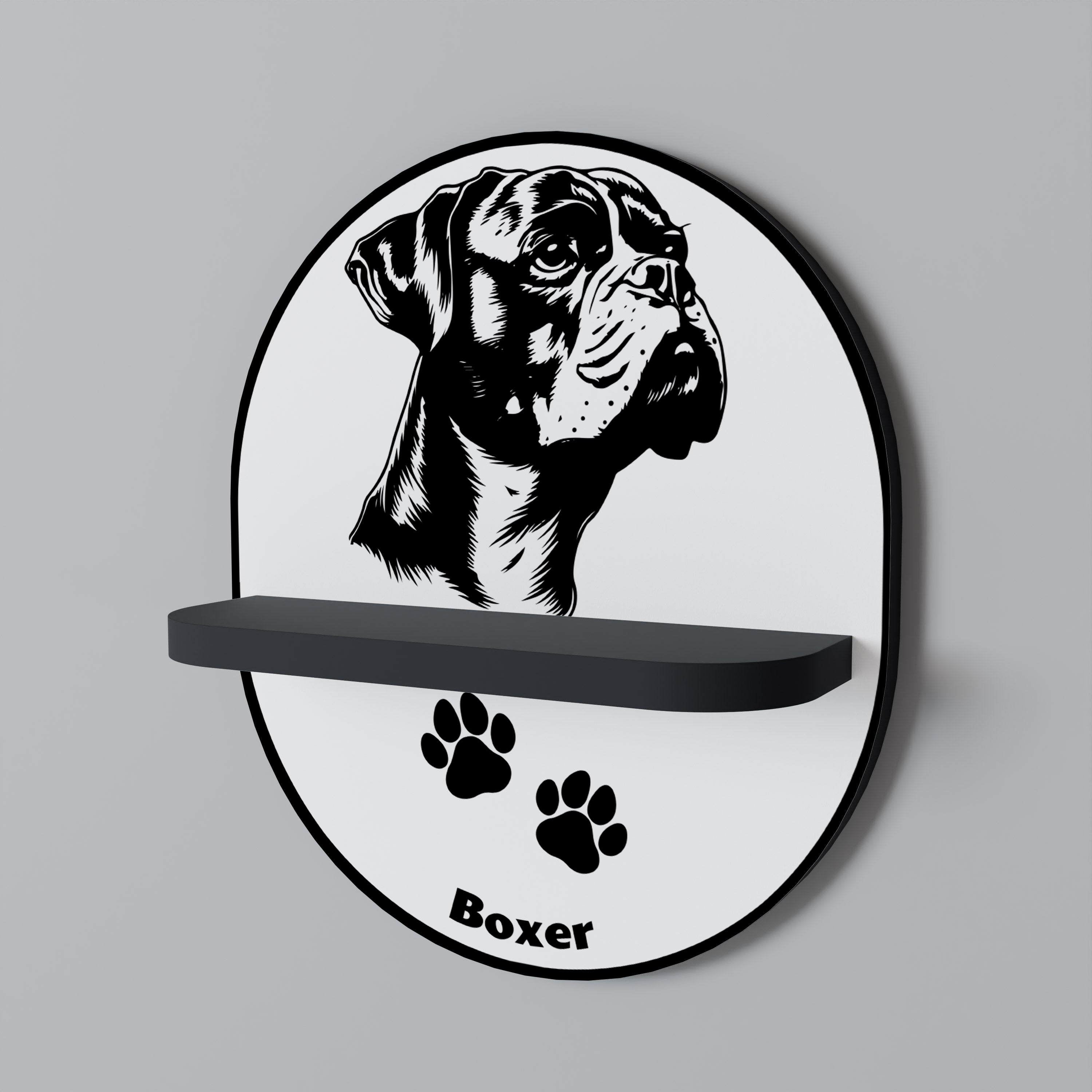 BOXER DOG Oval konsthylla i svart finish