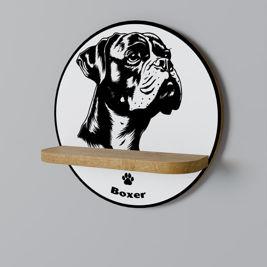 BOXER DOG Round Art Shelf In Oak Effect