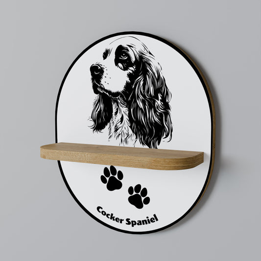 ENGELSK COCKER SPANIEL Oval konsthylla i ekeffekt