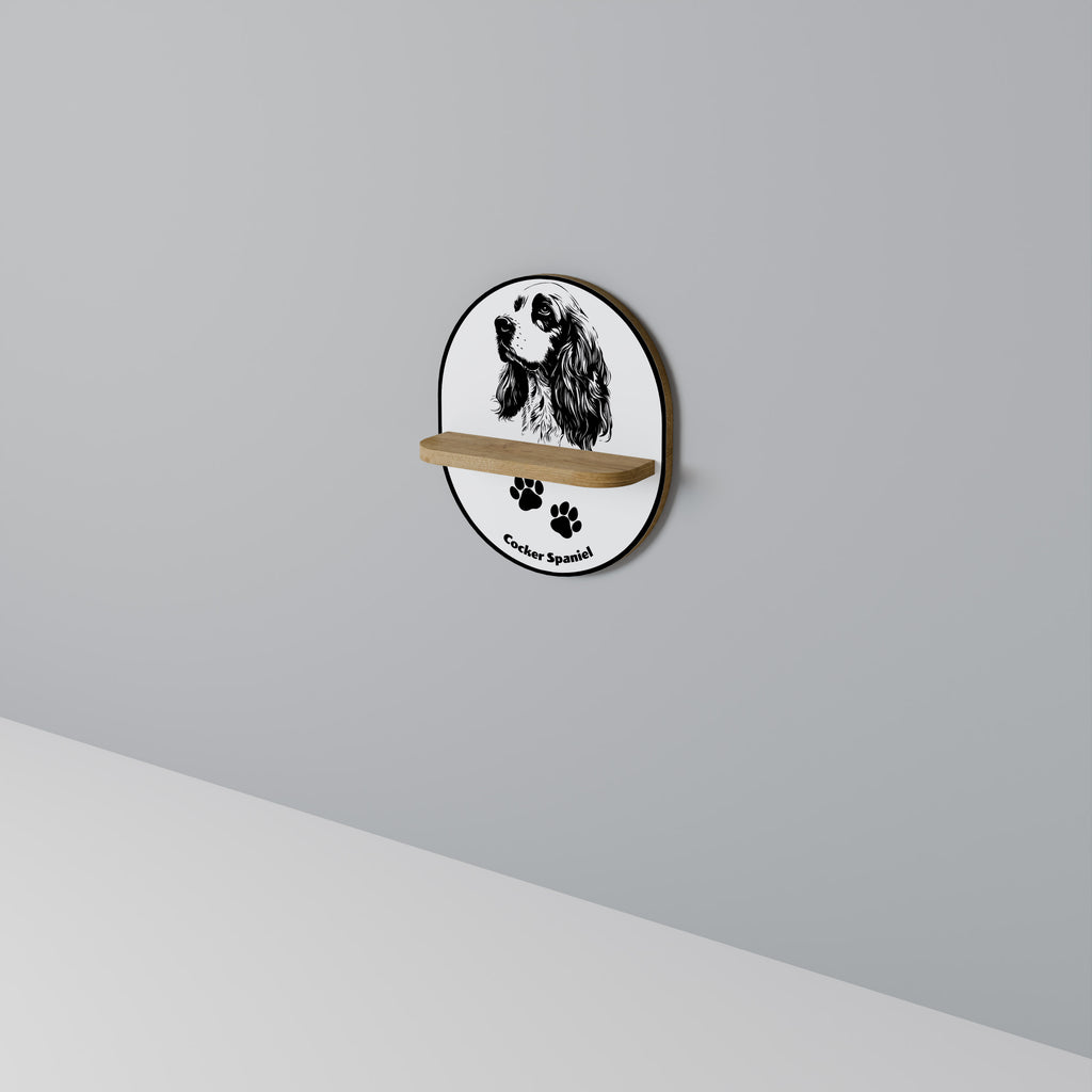 ENGELSK COCKER SPANIEL Oval konsthylla i ekeffekt