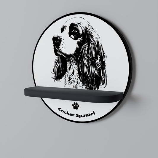 ENGELSK COCKER SPANIEL Rund konsthylla i svart finish