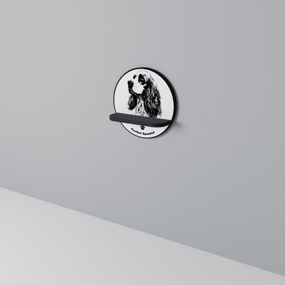 ENGELSK COCKER SPANIEL Rund konsthylla i svart finish