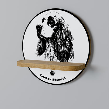 ENGELSK COCKER SPANIEL Rund konsthylla i ekeffekt