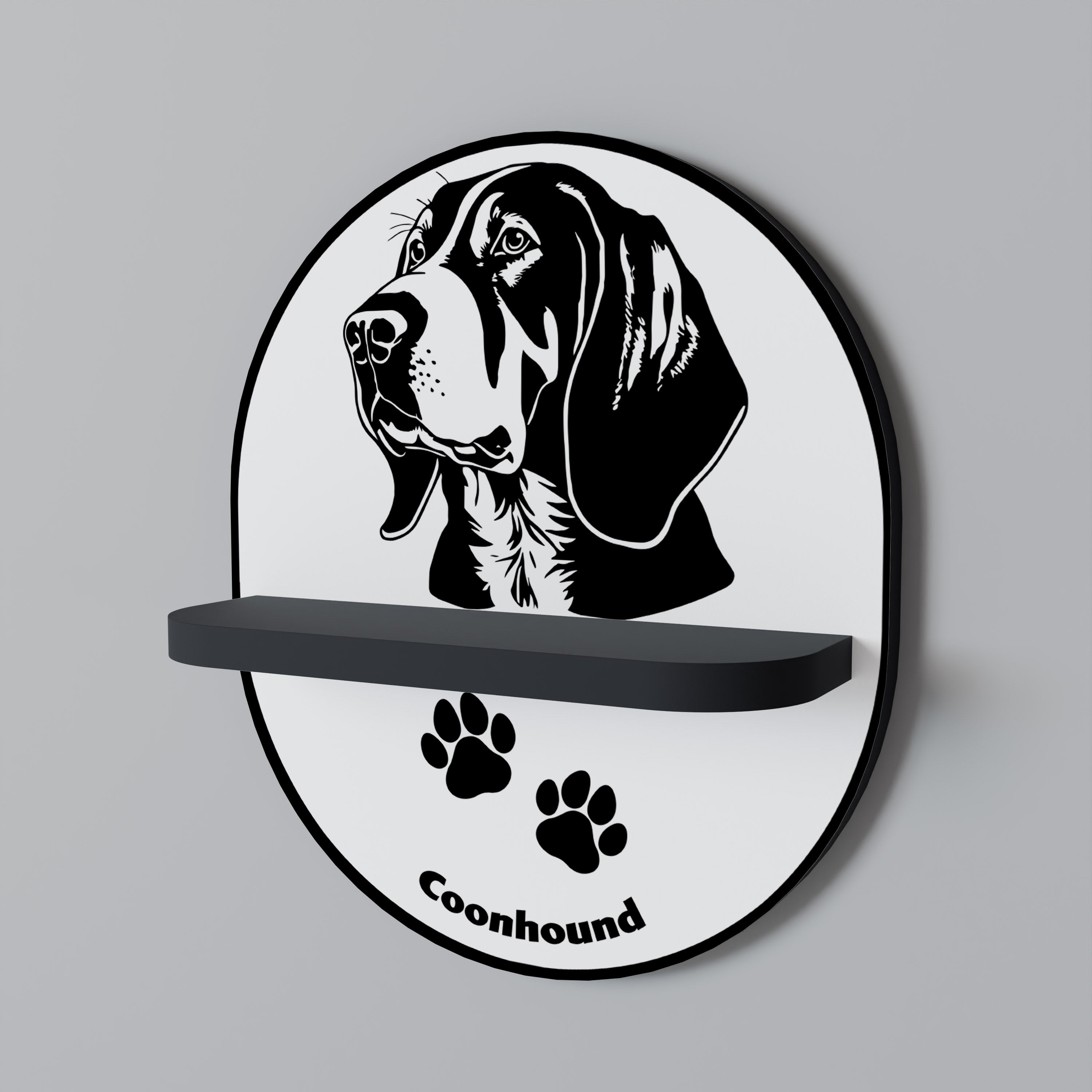 COONHOUND DOG Oval konsthylla i svart finish