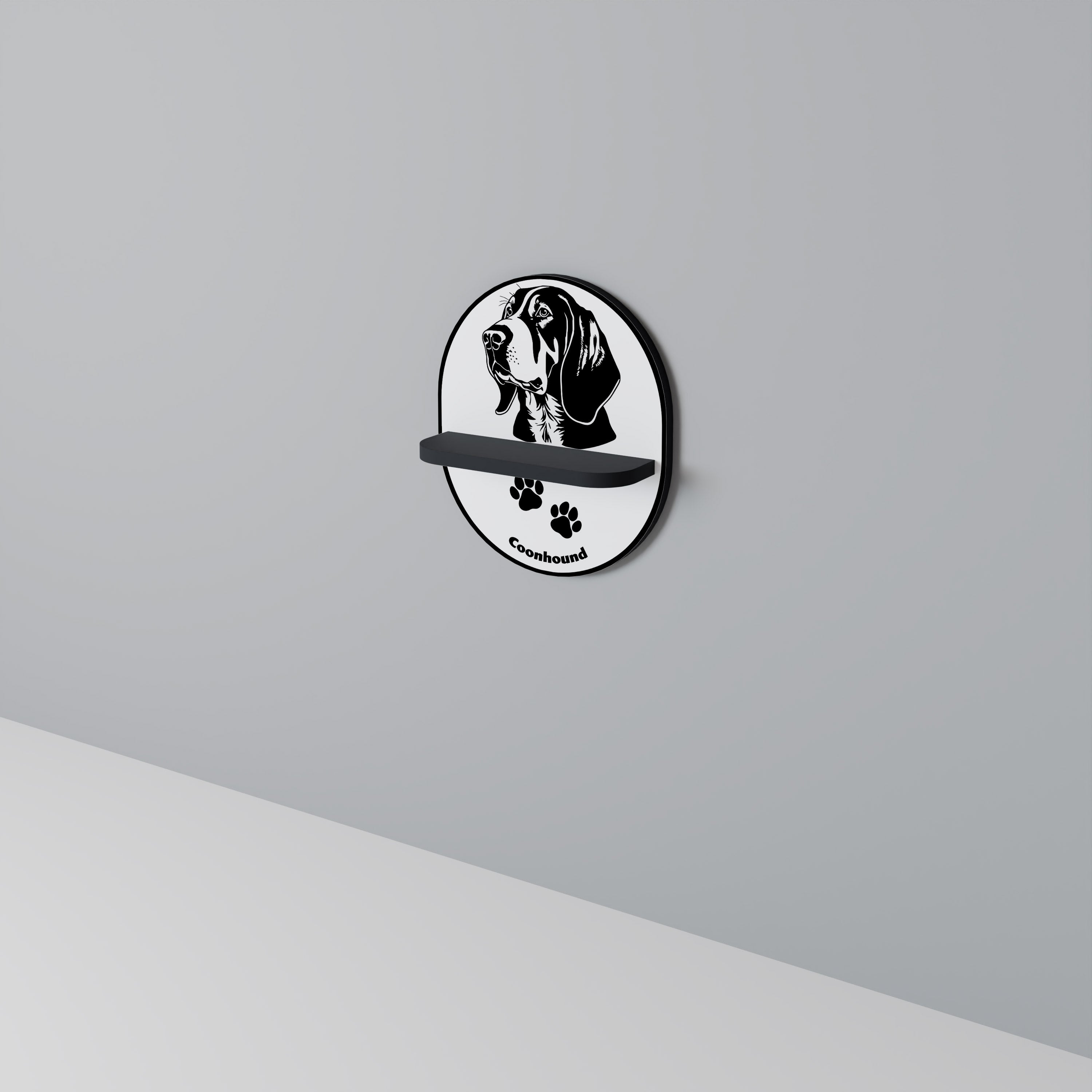 COONHOUND DOG Oval konsthylla i svart finish