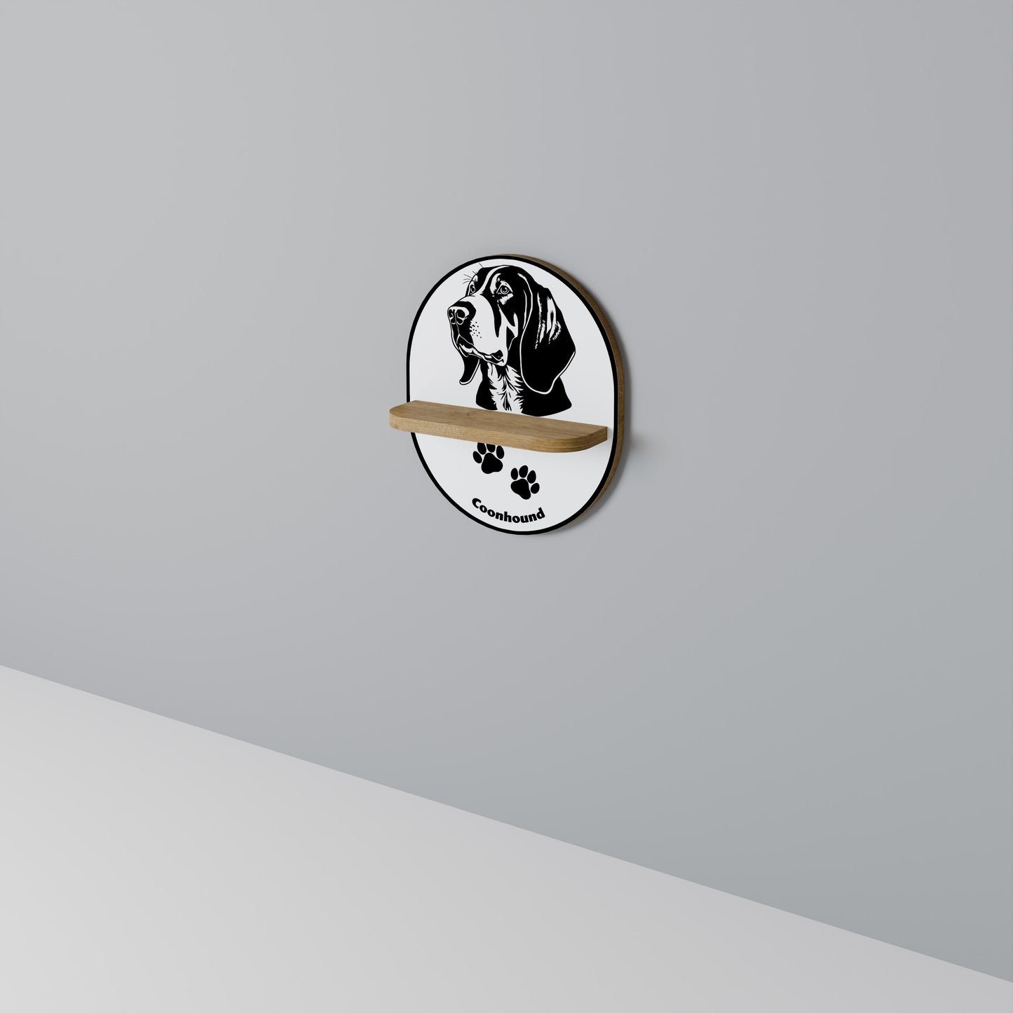 COONHOUND DOG Oval konsthylla i ekeffekt