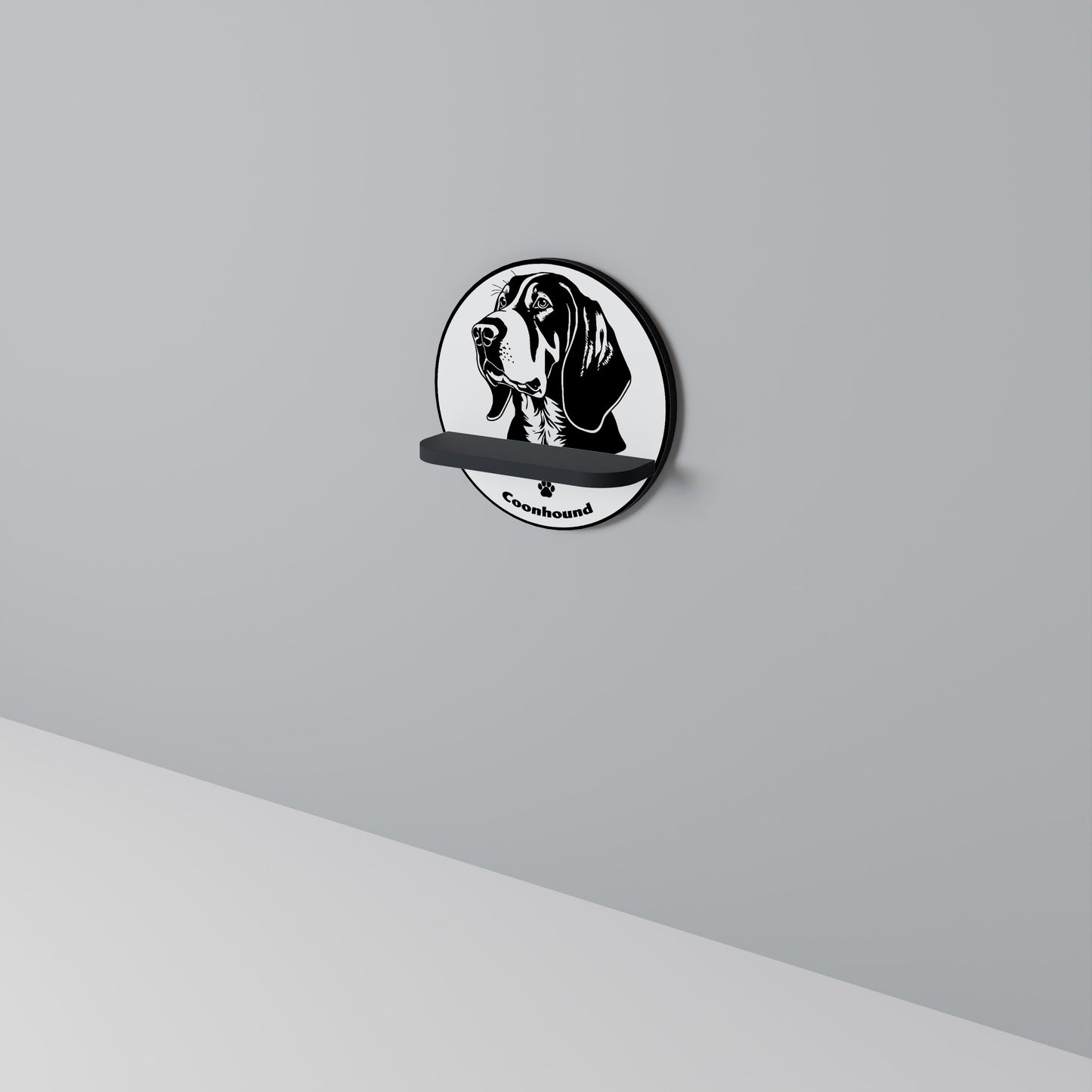 COONHOUND DOG Round Art Shelf In Black Finish