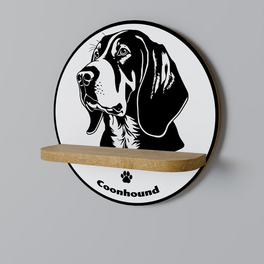 COONHOUND DOG Round Art Shelf In Oak Effect