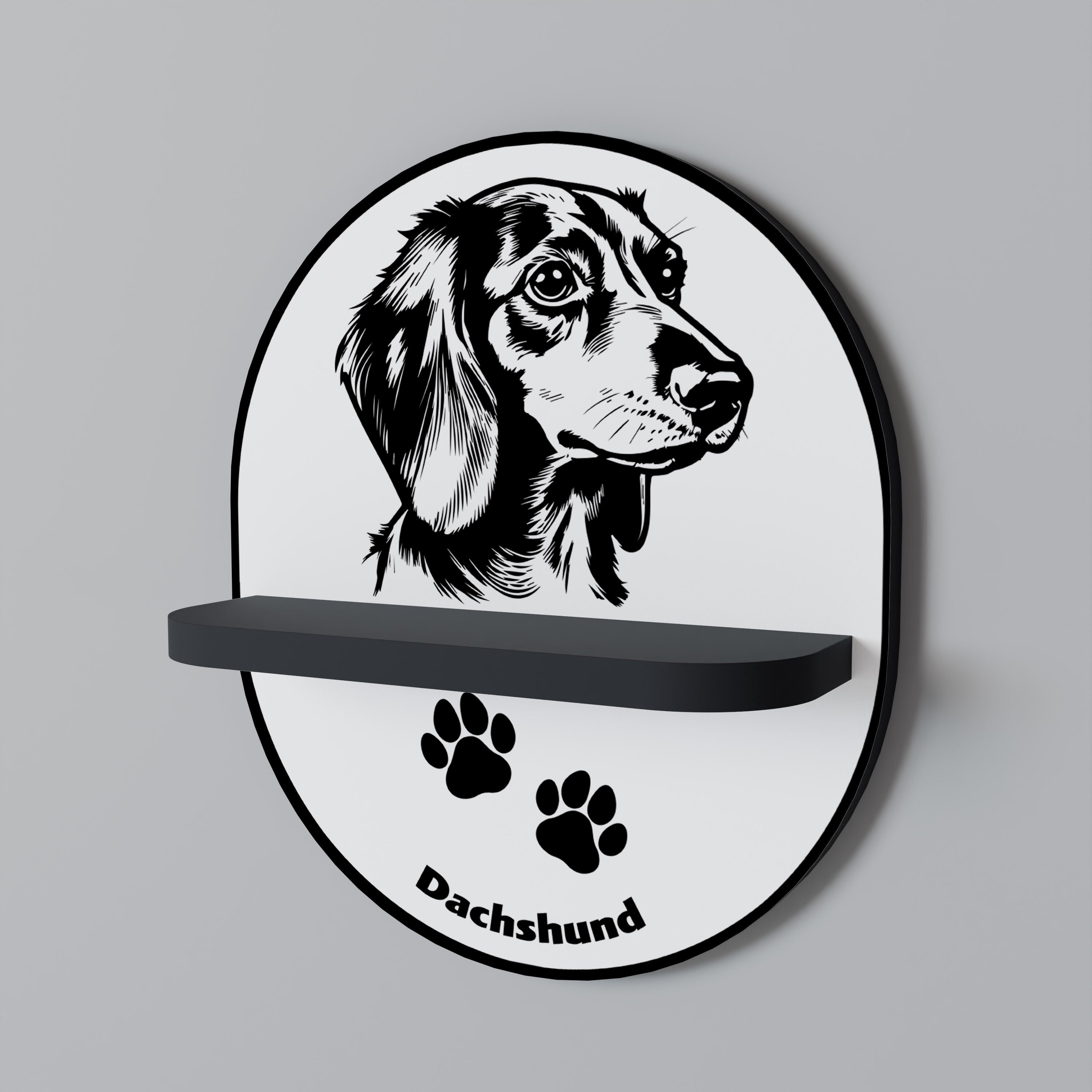 DACHSHUND DOG Oval konsthylla i svart finish
