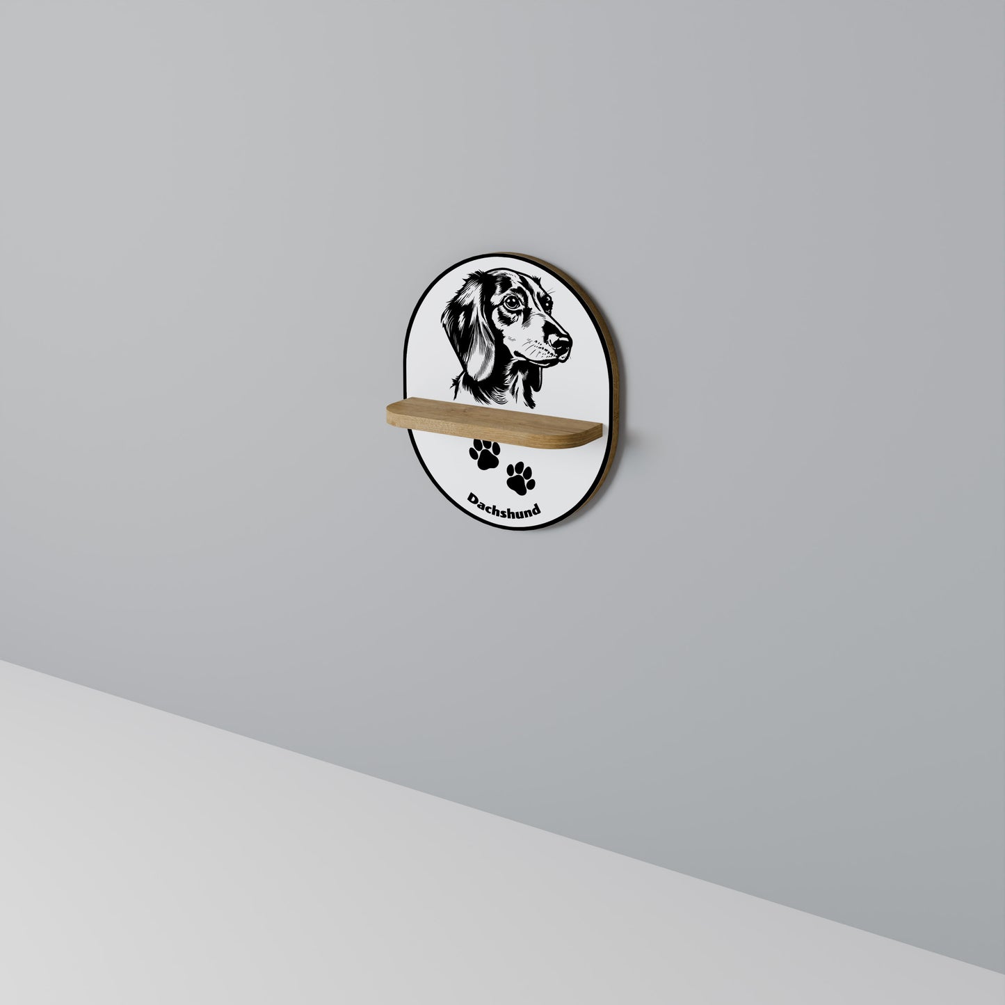 DACHSHUND DOG Oval Art Hylla I Ekeffekt