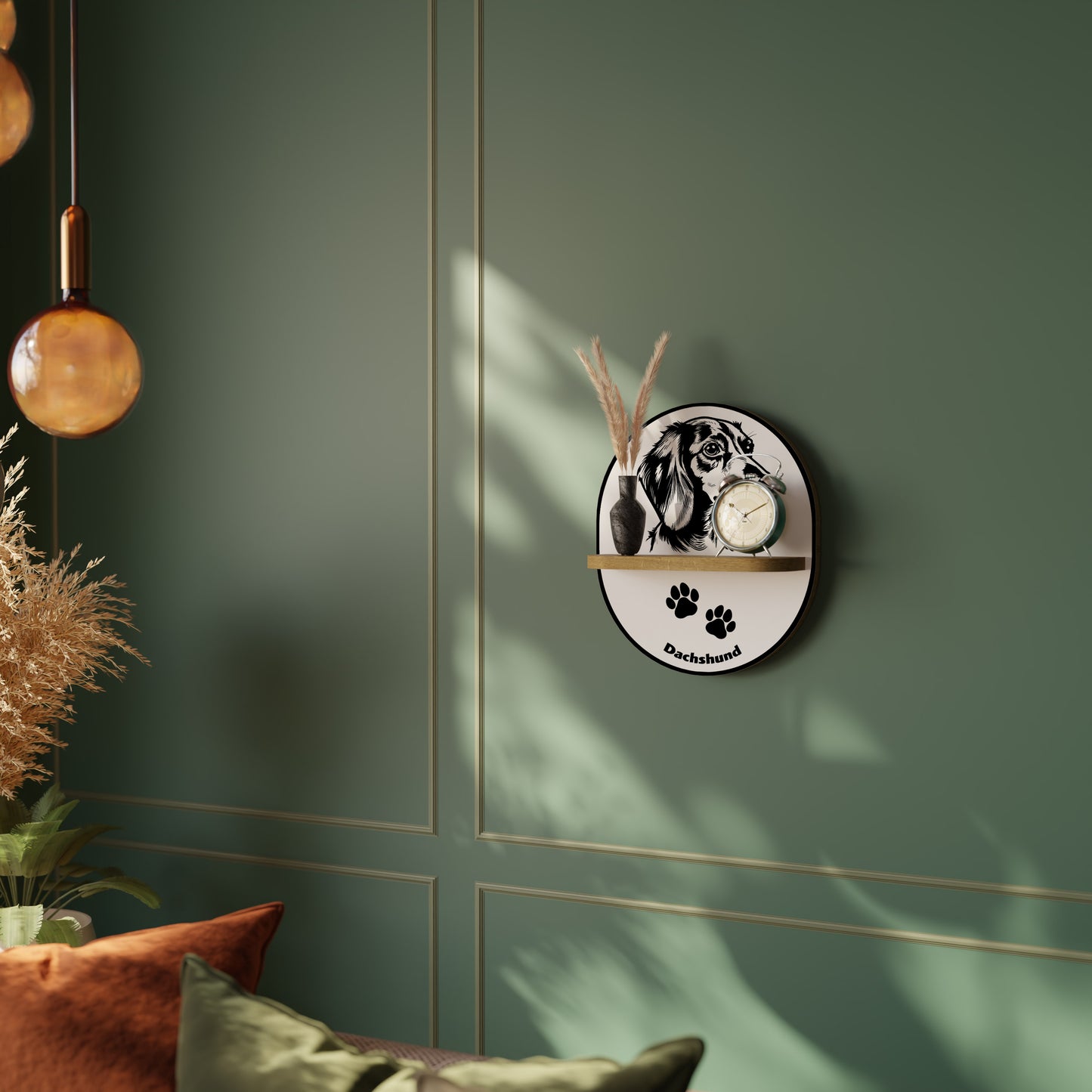 DACHSHUND DOG Oval Art Hylla I Ekeffekt