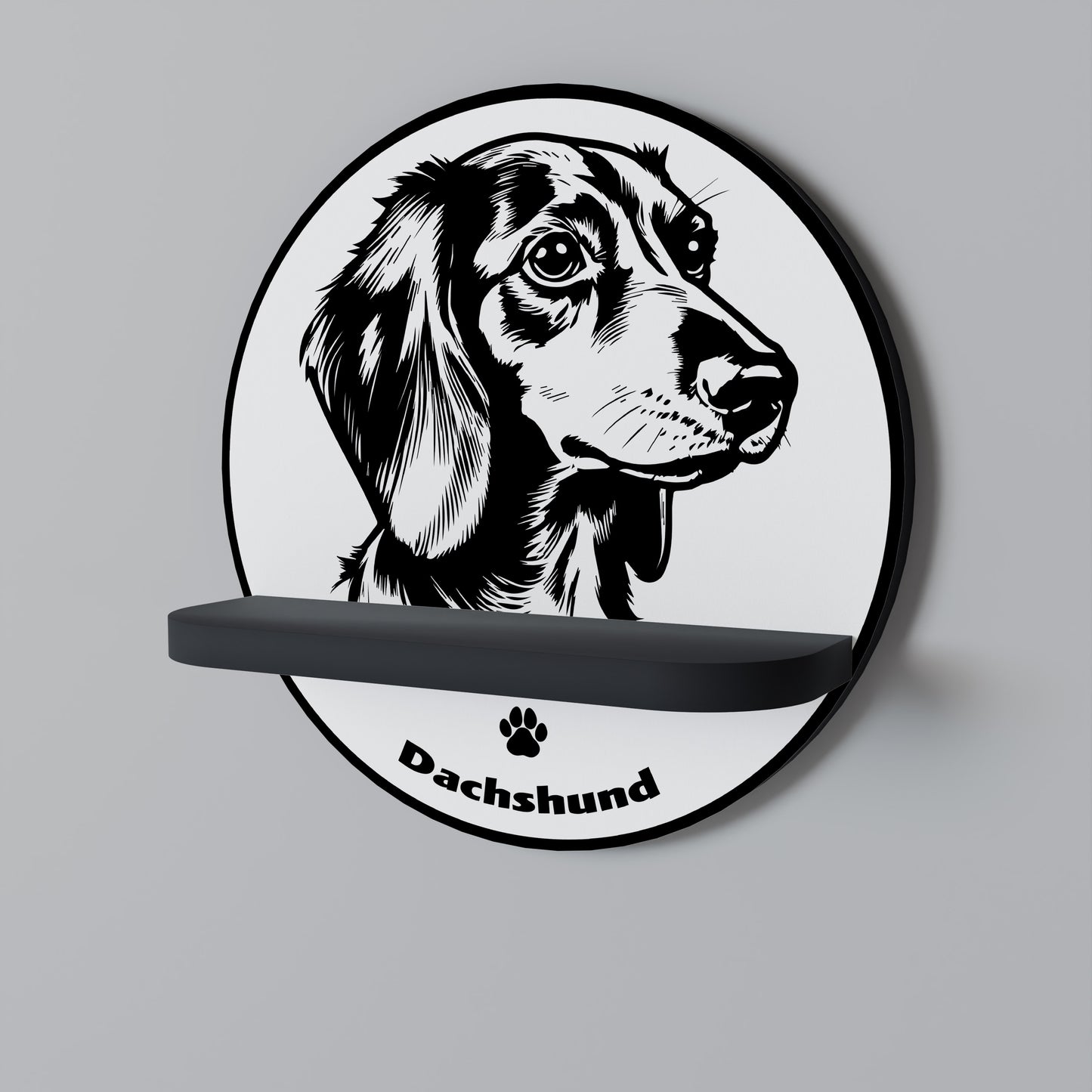 DACHSHUND DOG Rund konsthylla i svart finish