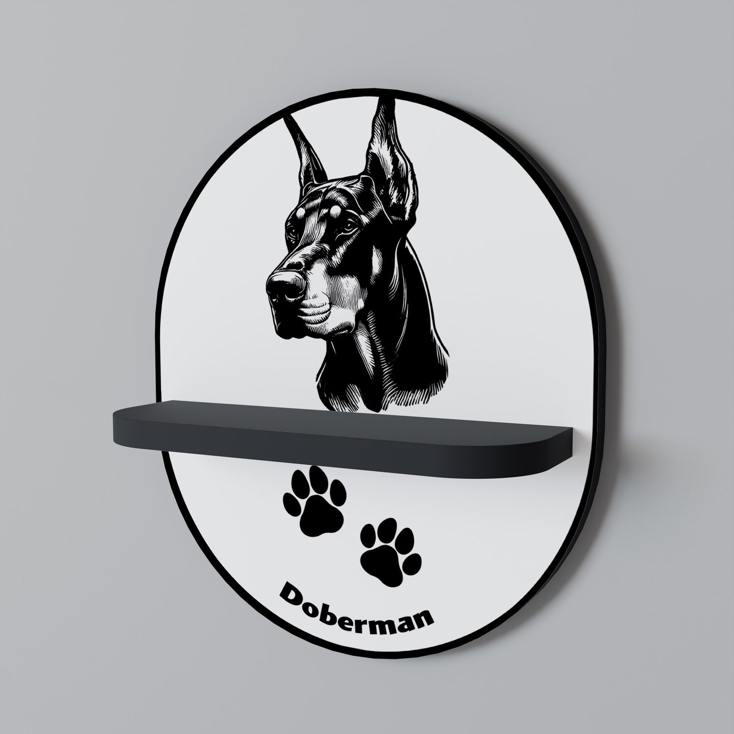 DOBERMAN DOG Oval konsthylla i svart finish