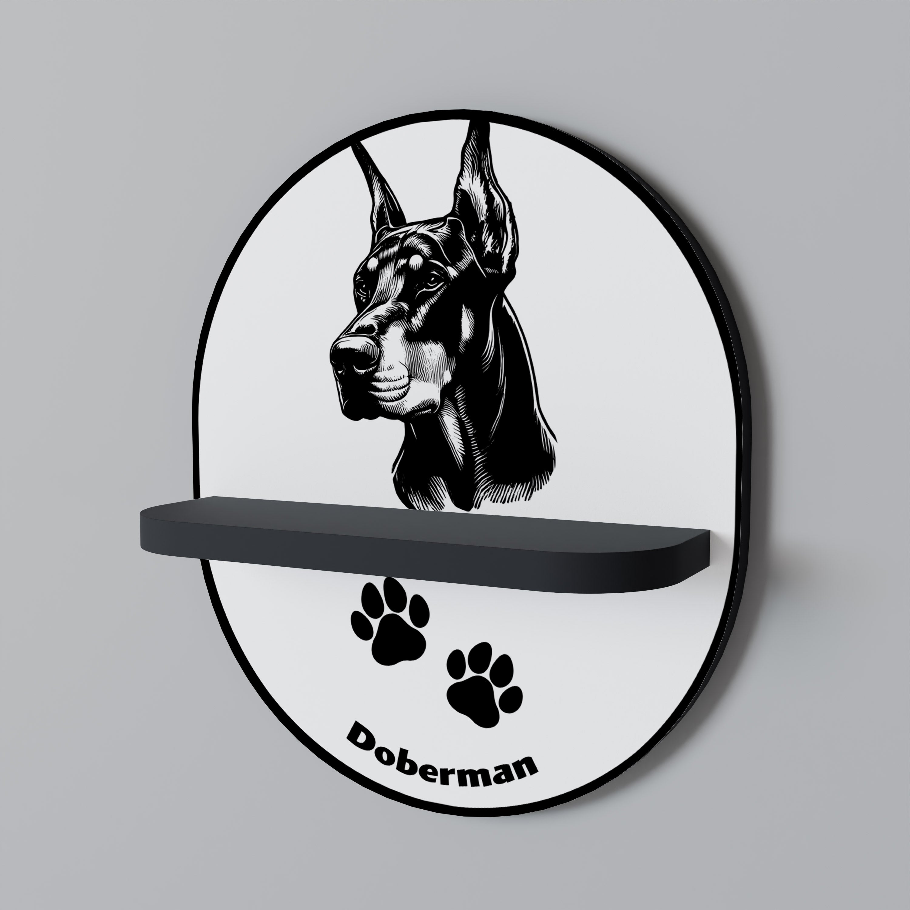 DOBERMAN DOG Oval konsthylla i svart finish