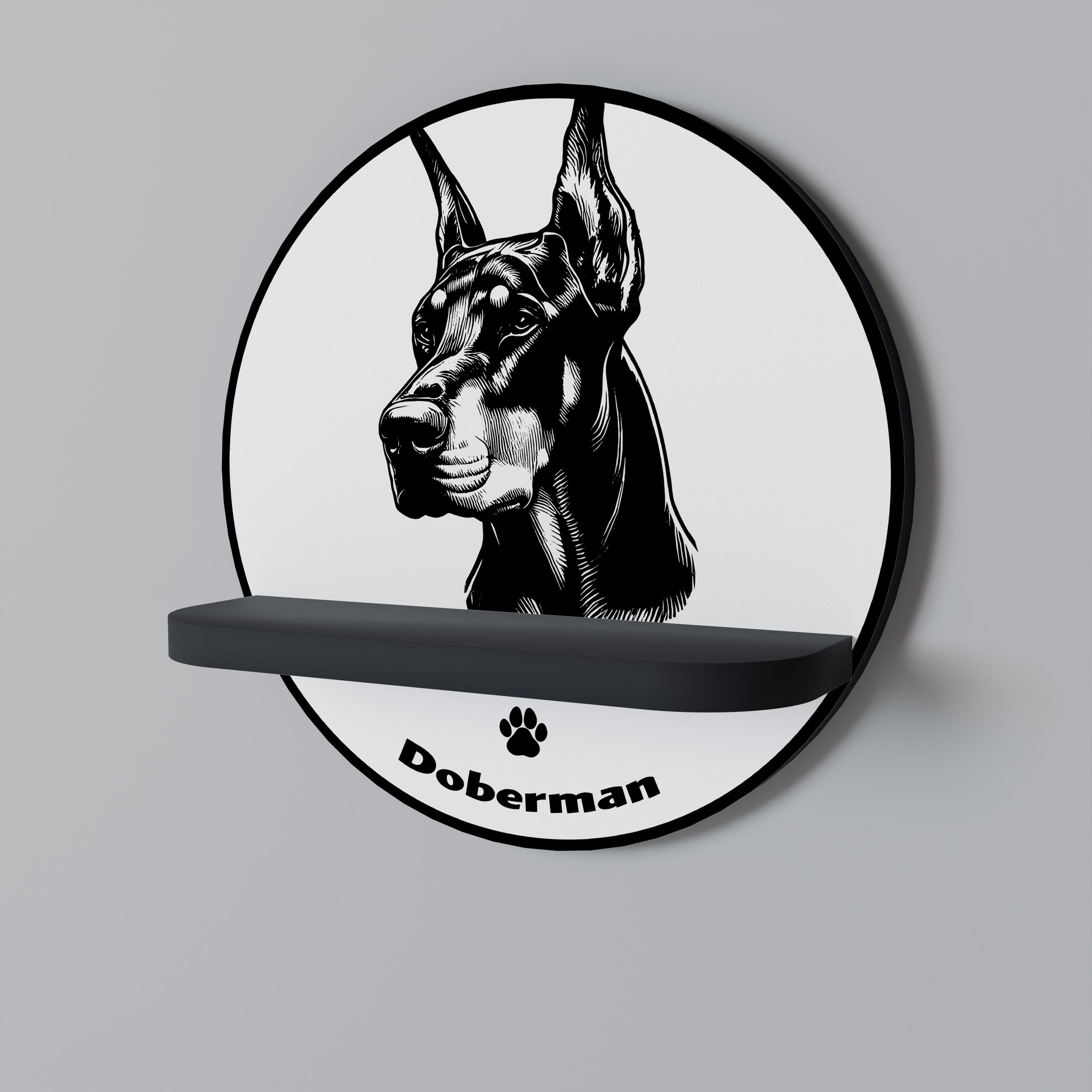 DOBERMAN DOG Rund konsthylla i svart finish