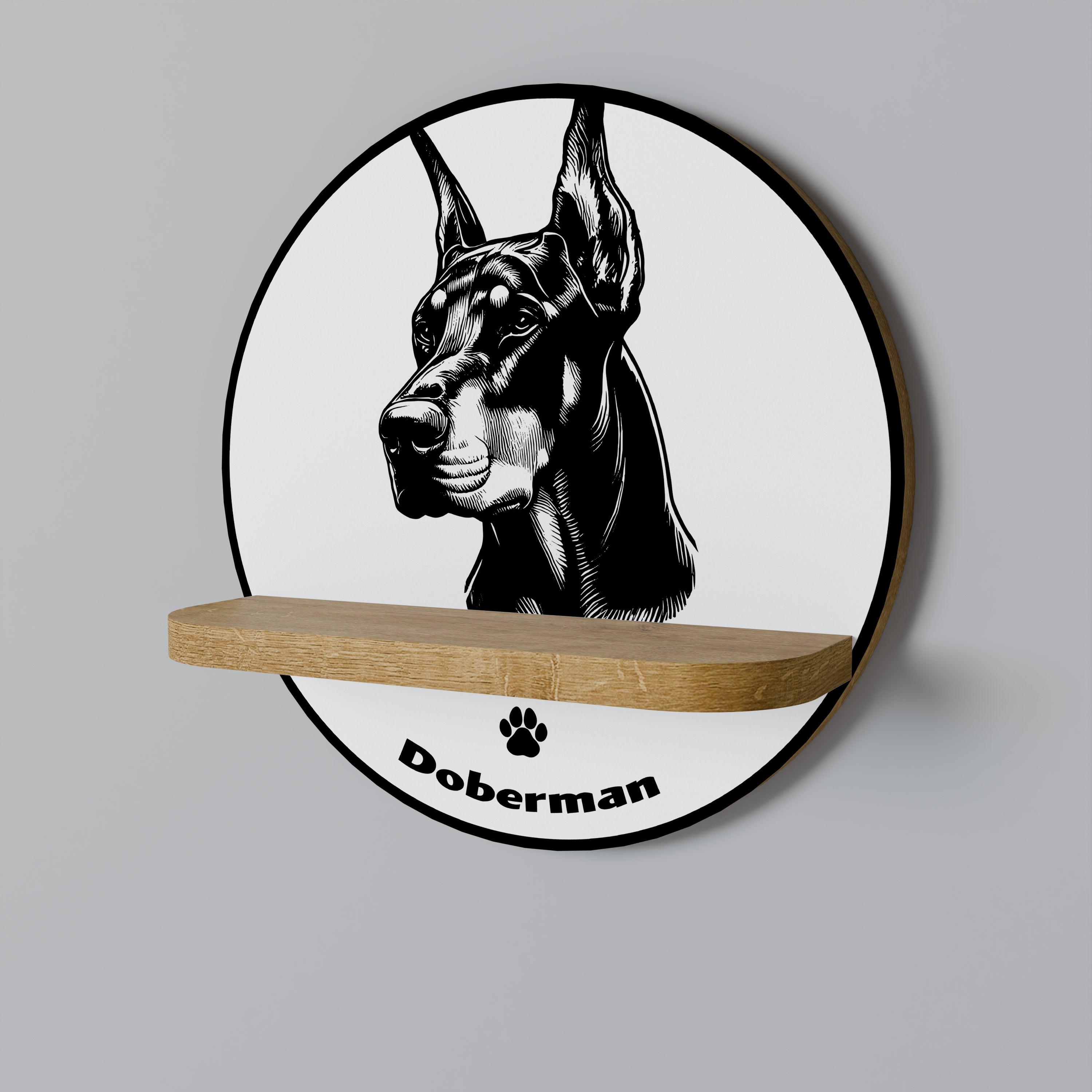 DOBERMAN DOG Rund Konsthylla I Ekeffekt