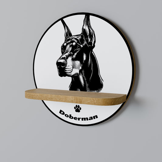 DOBERMAN DOG Round Art Shelf In Oak Effect