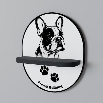FRANSK BULLDOG Oval konsthylla i svart finish