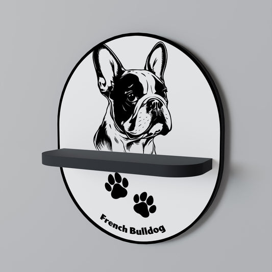 FRANSK BULLDOG Oval konsthylla i svart finish