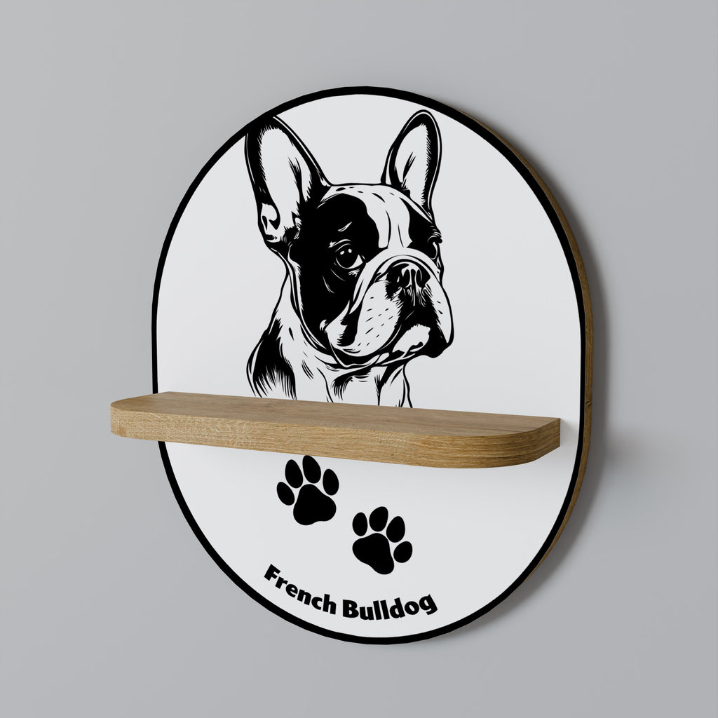 FRANSK BULLDOG Oval konsthylla i ekeffekt