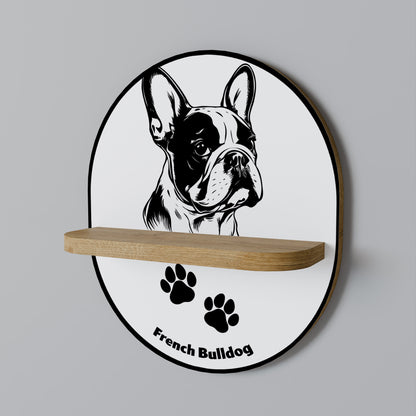 FRANSK BULLDOG Oval konsthylla i ekeffekt