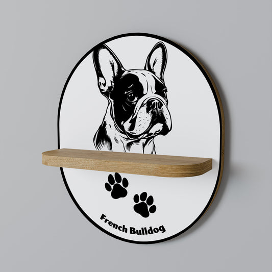 FRANSK BULLDOG Oval konsthylla i ekeffekt