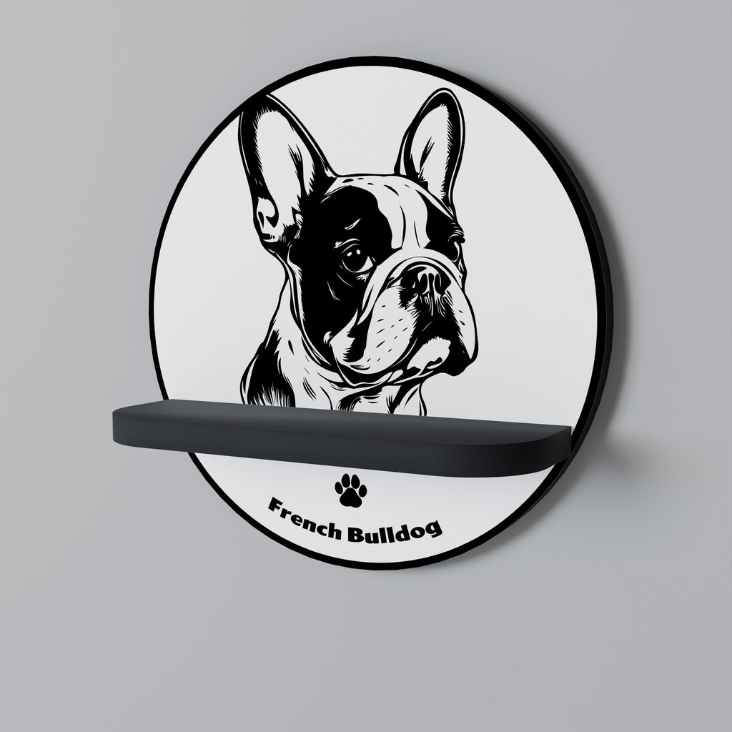 FRANSK BULLDOG Rund konsthylla i svart finish
