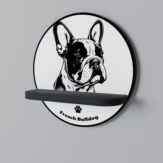 FRANSK BULLDOG Rund konsthylla i svart finish
