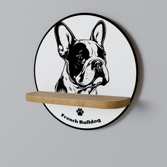 FRENCH BULLDOG Round Art Shelf In Oak Effect