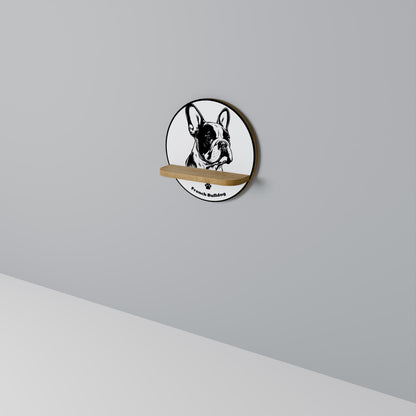 FRENCH BULLDOG Round Art Shelf In Oak Effect