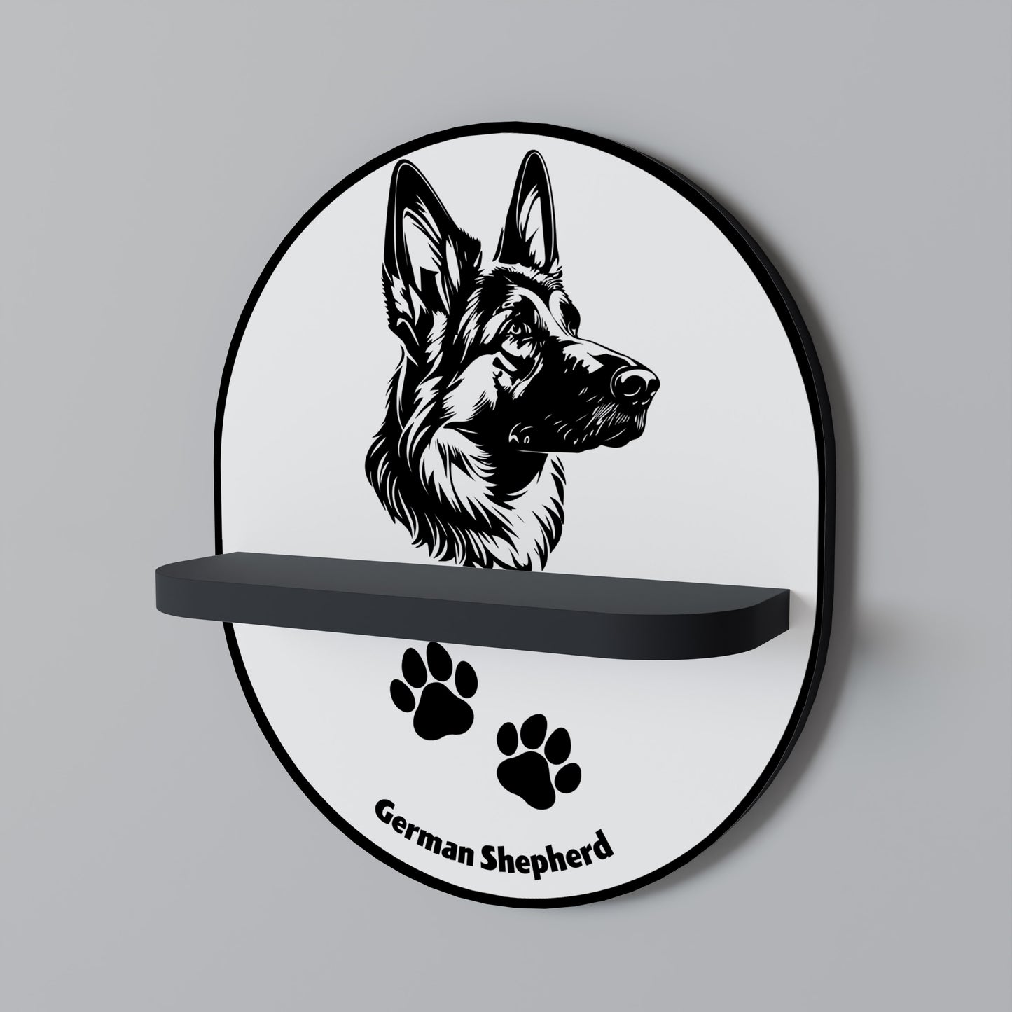 GERMAN SHEPARD Oval konsthylla i svart finish