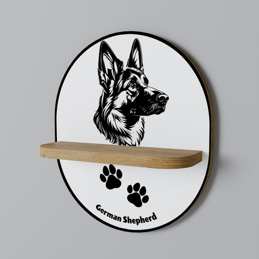 GERMAN SHEPARD Oval konsthylla i ekeffekt