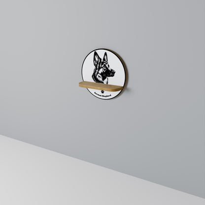 GERMAN SHEPARD Round Art Shelf In Oak Effect