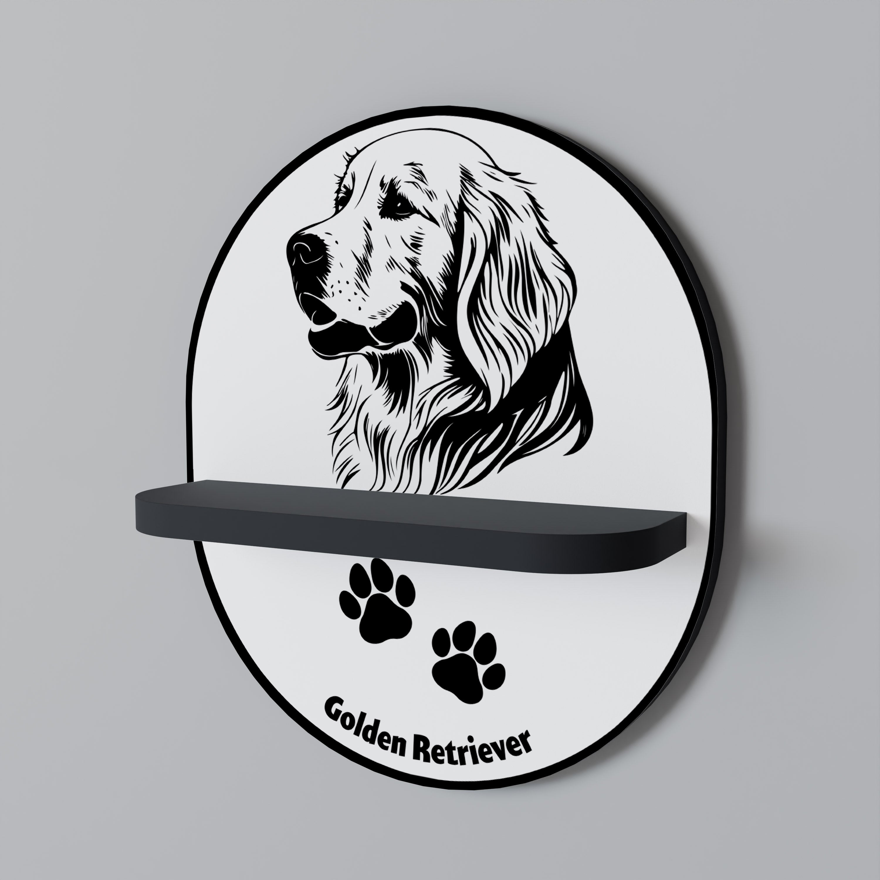 GOLDEN RETRIEVER Oval konsthylla i svart finish