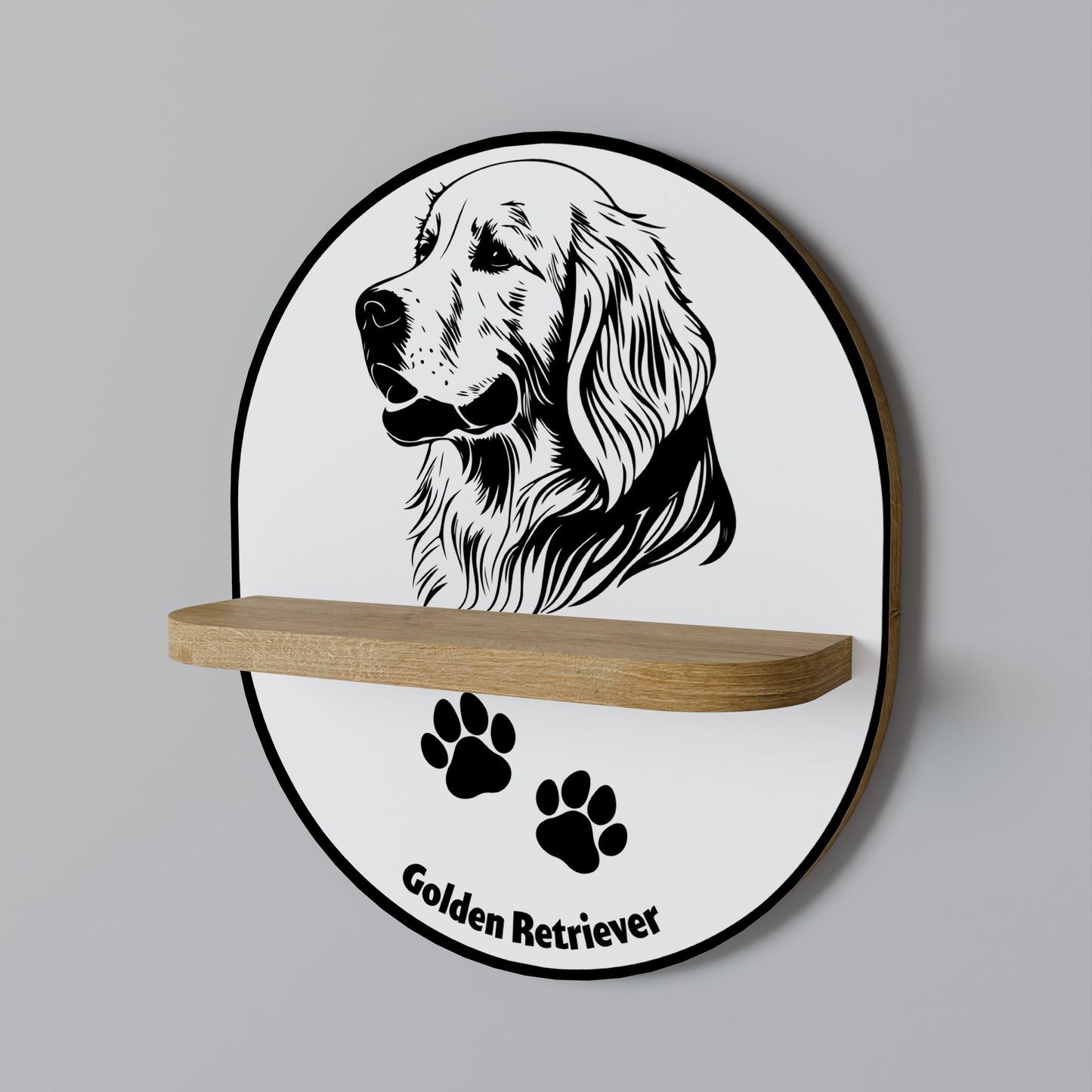GOLDEN RETRIEVER Oval konsthylla i ekeffekt