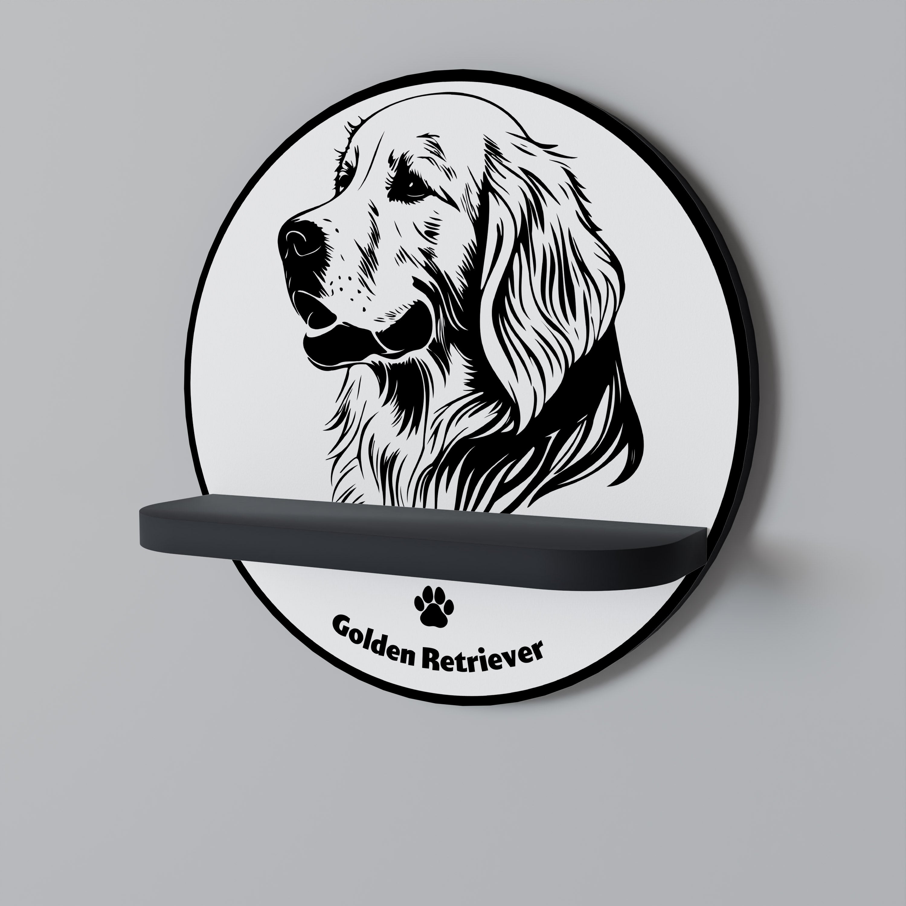 GOLDEN RETRIEVER Rund konsthylla i svart finish