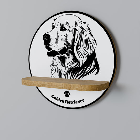 GOLDEN RETRIEVER Round Art Shelf In Oak Effect