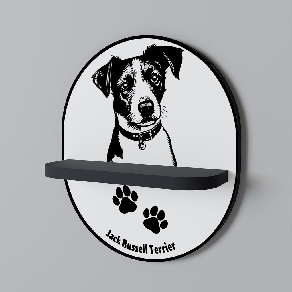 JACK RUSSEL TERRIER Oval konsthylla i svart finish