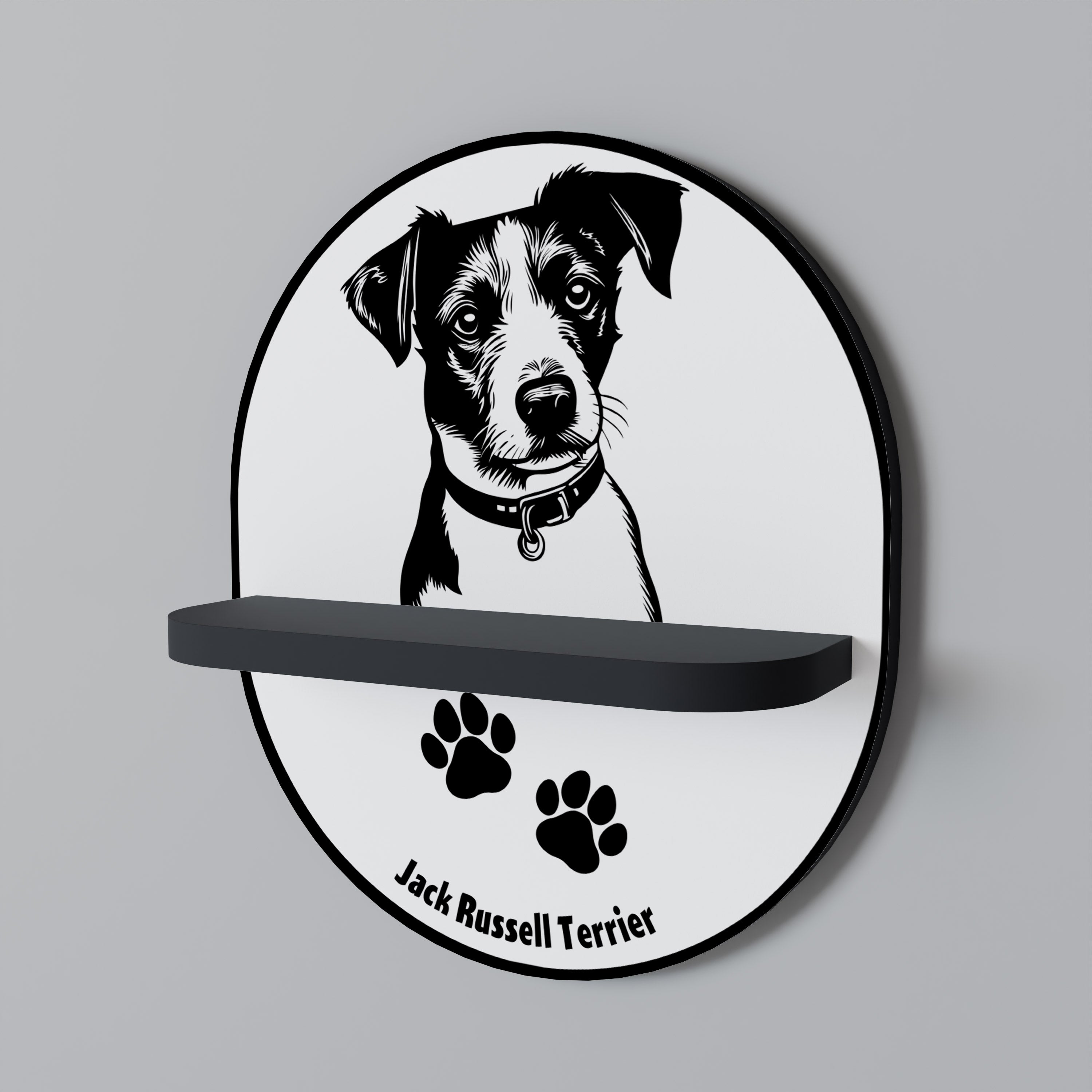 JACK RUSSEL TERRIER Oval konsthylla i svart finish