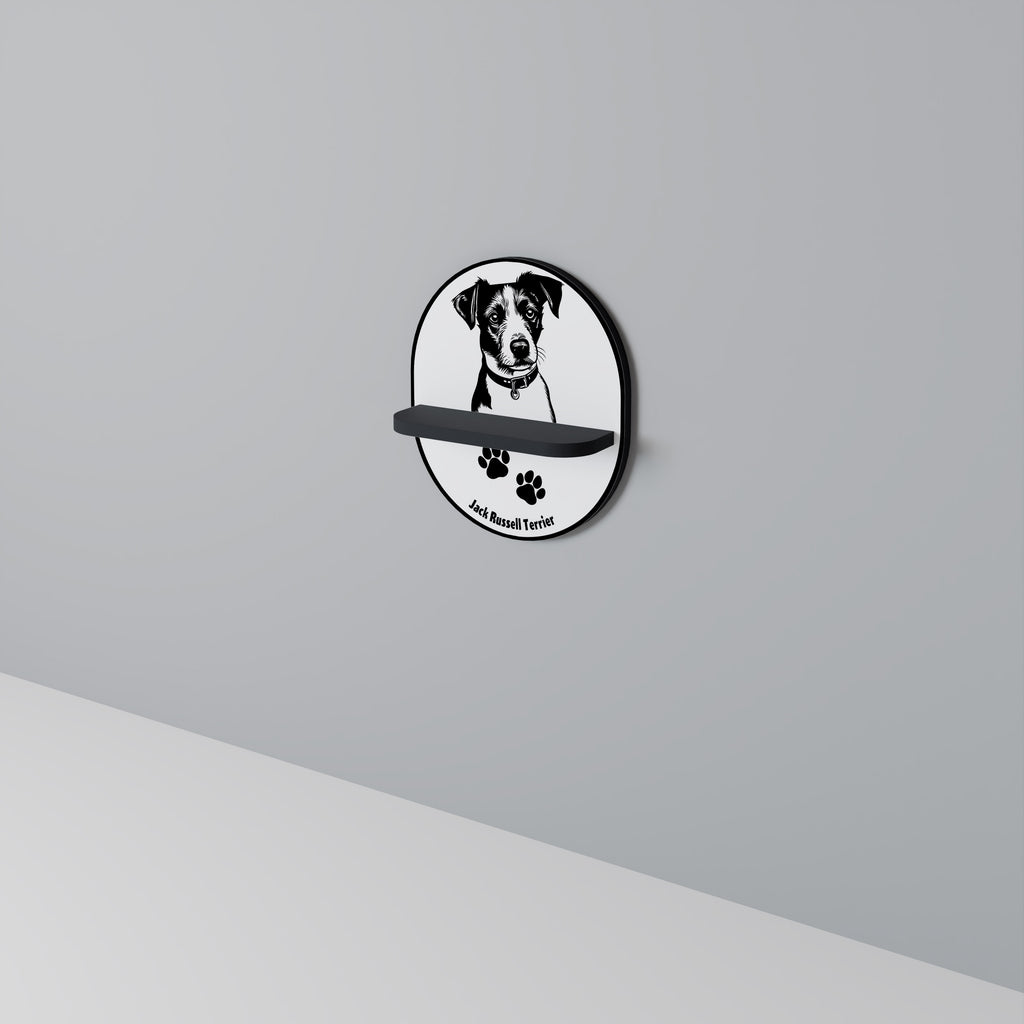 JACK RUSSEL TERRIER Oval konsthylla i svart finish