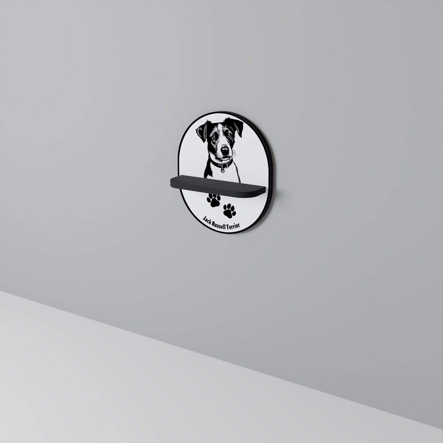 JACK RUSSEL TERRIER Oval konsthylla i svart finish