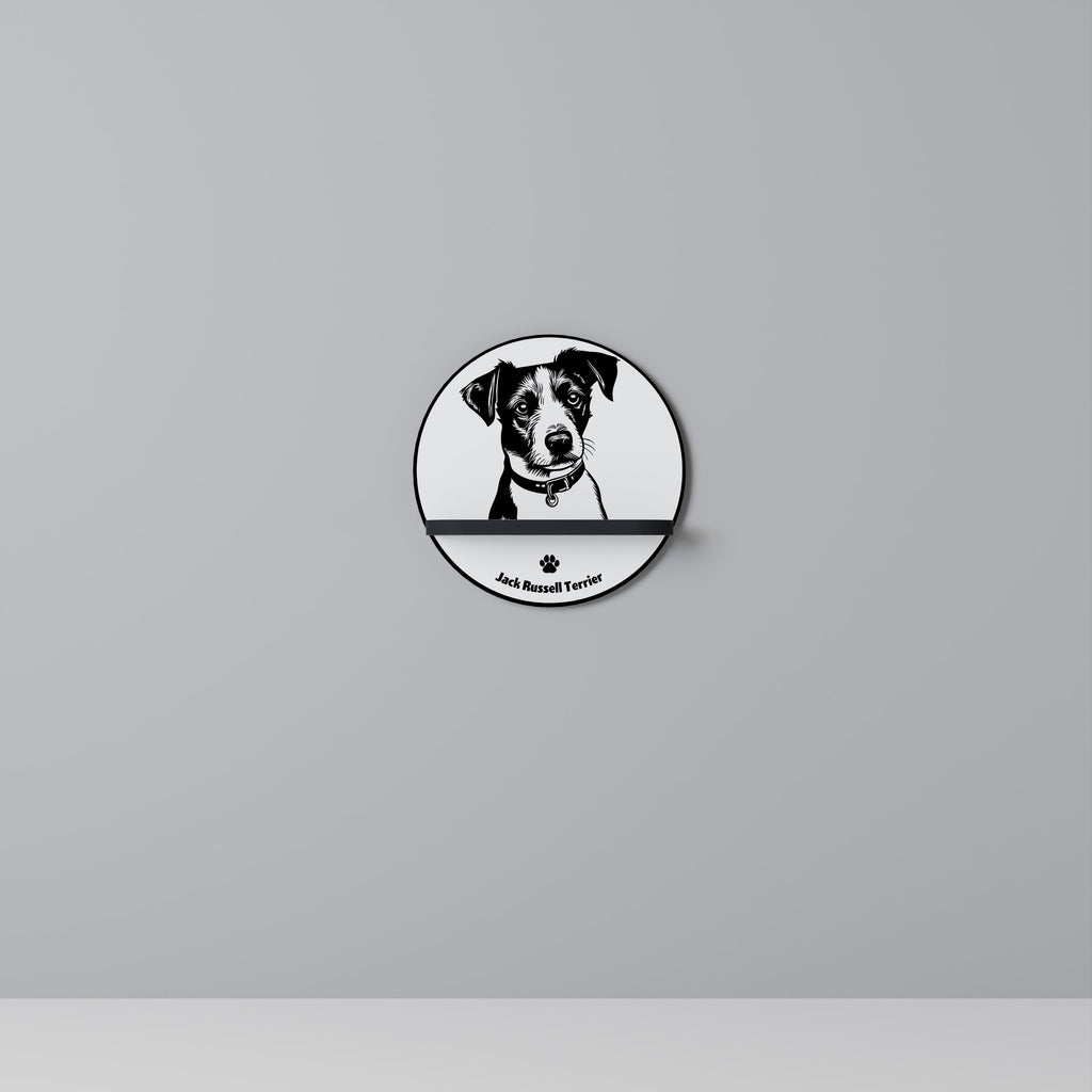 JACK RUSSEL TERRIER Rund konsthylla i svart finish