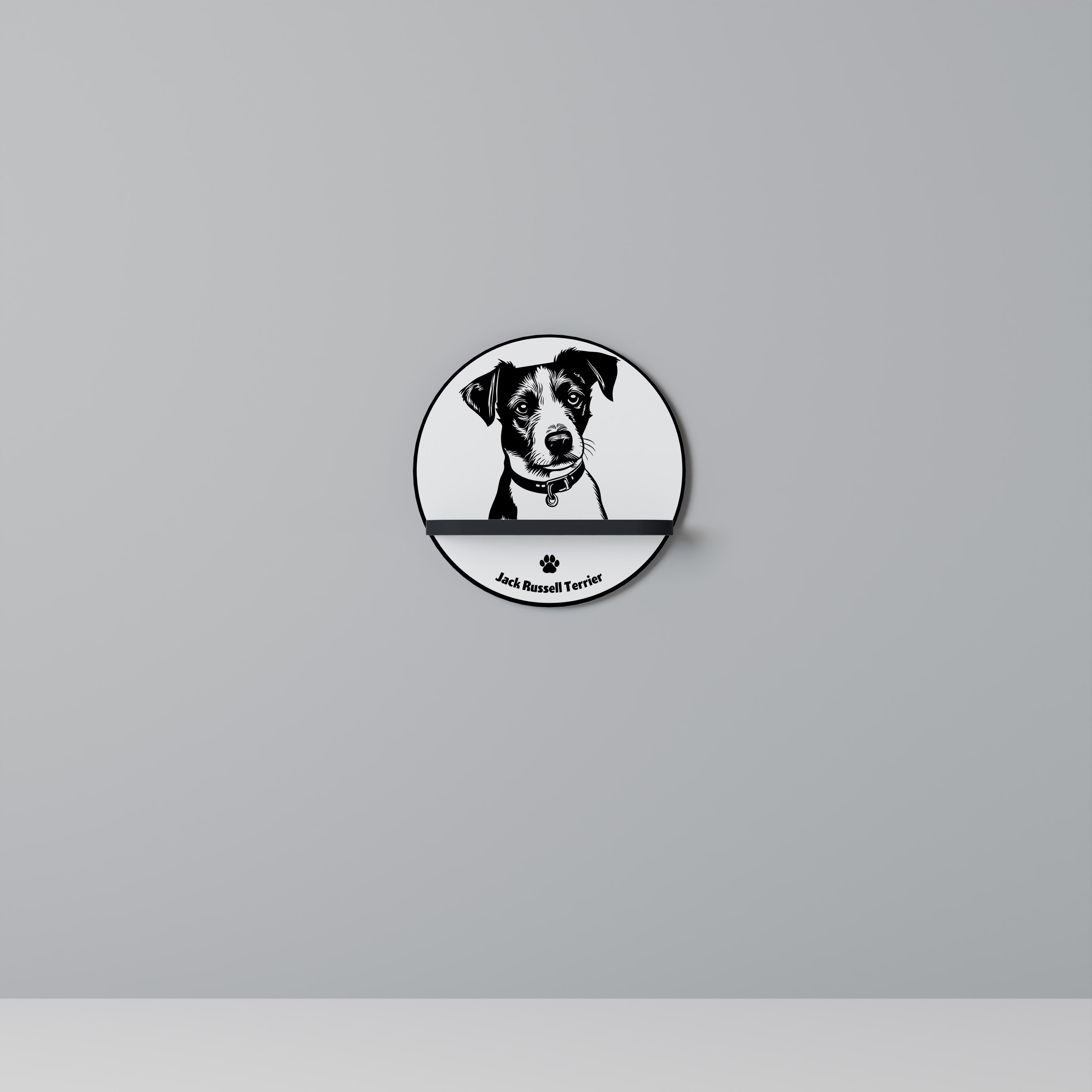 JACK RUSSEL TERRIER Rund konsthylla i svart finish