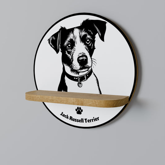 JACK RUSSEL TERRIER Round Art Shelf In Oak Effect