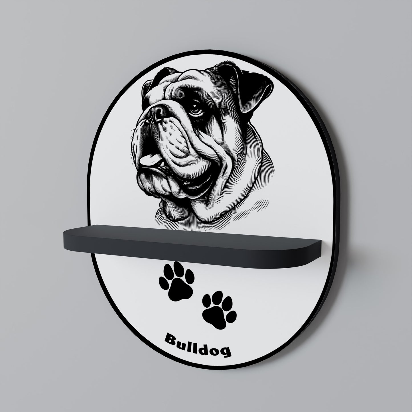 BULLDOG DOG Oval konsthylla i svart finish
