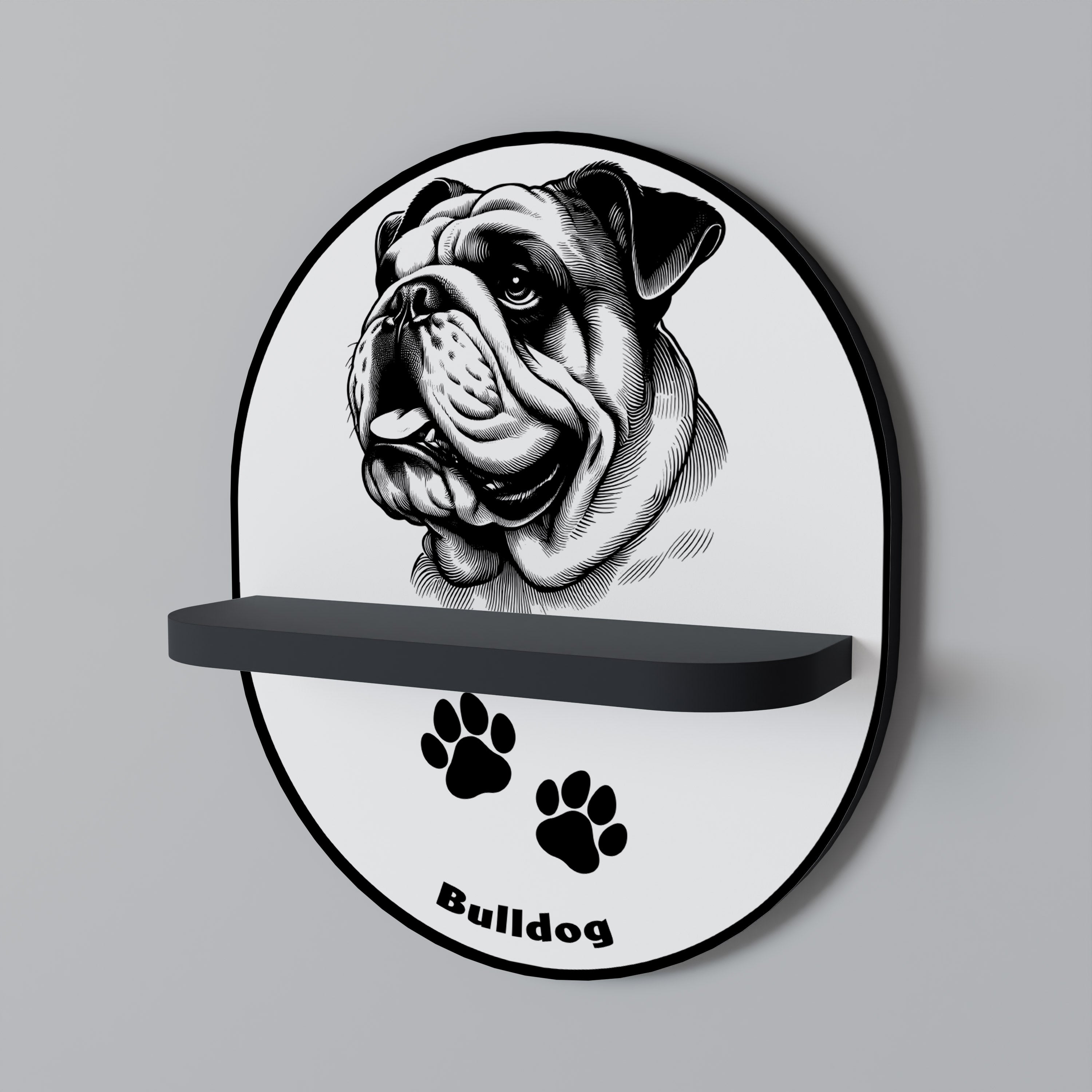 BULLDOG DOG Oval konsthylla i svart finish