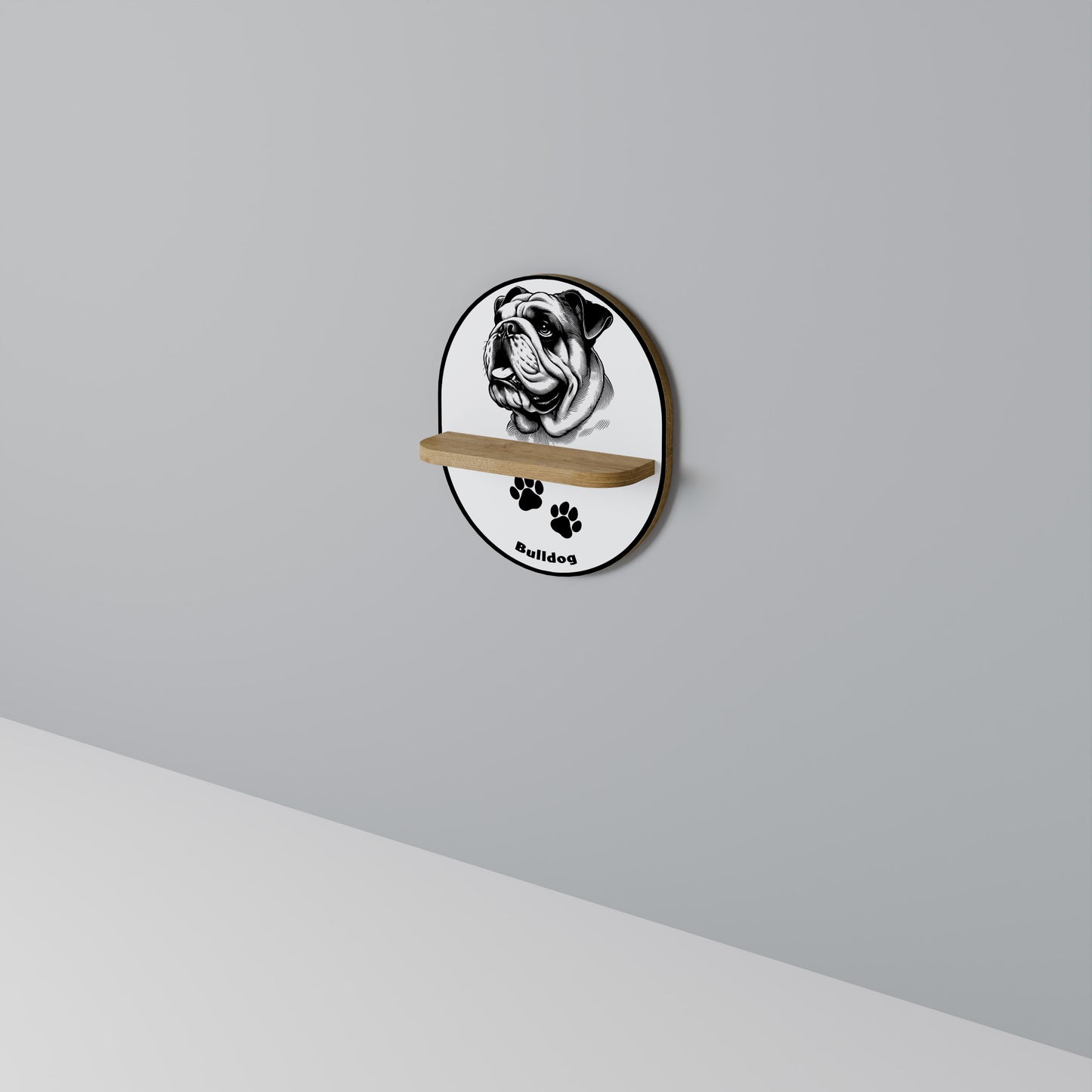 BULLDOG HUND Oval Konsthylla I Ekeffekt