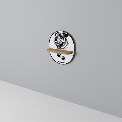BULLDOG HUND Oval Konsthylla I Ekeffekt
